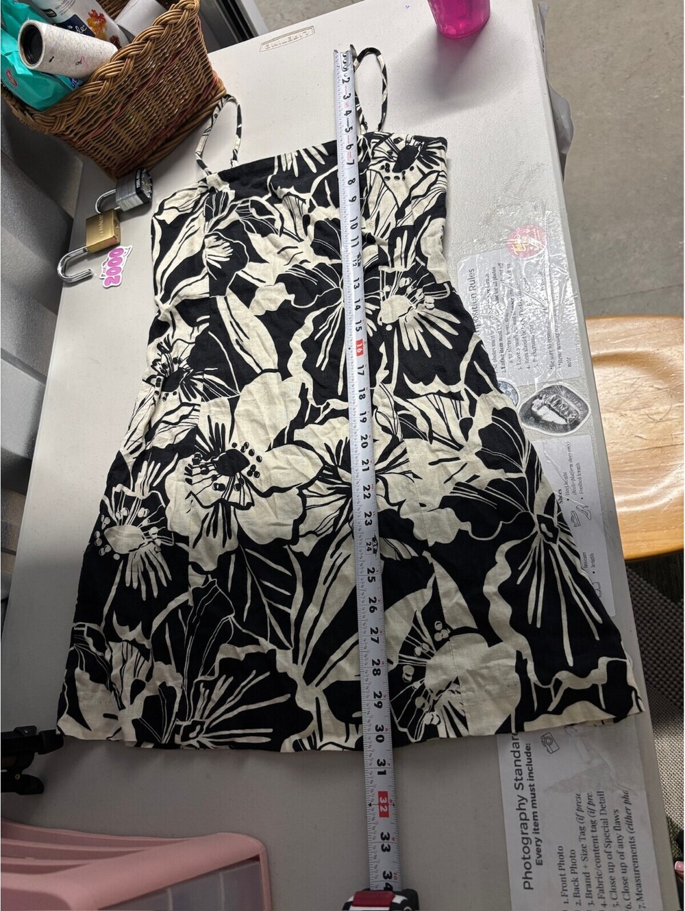 GAP Linen Blend Floral Mini Dress XXS Black White Tropical Strappy NWT Resort - Picture 6 of 8